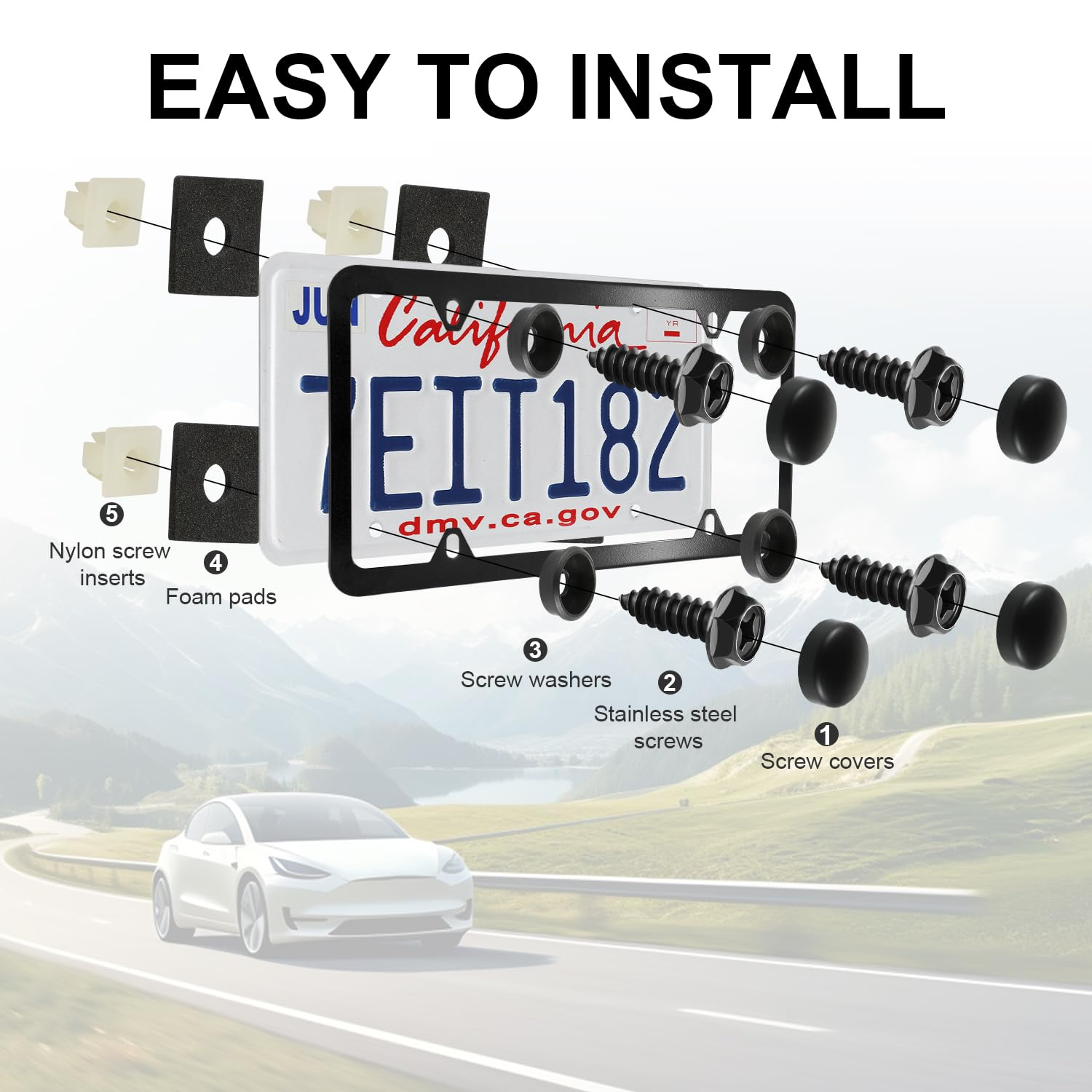 Livtee Rustproof License Plate Screws for Securing License Plates Frames and Covers on Cars and Trucks, 4 Sets Premium Stainless Steel Self Tapping Mounting Bolts (Black Zinc Plated) image number 4