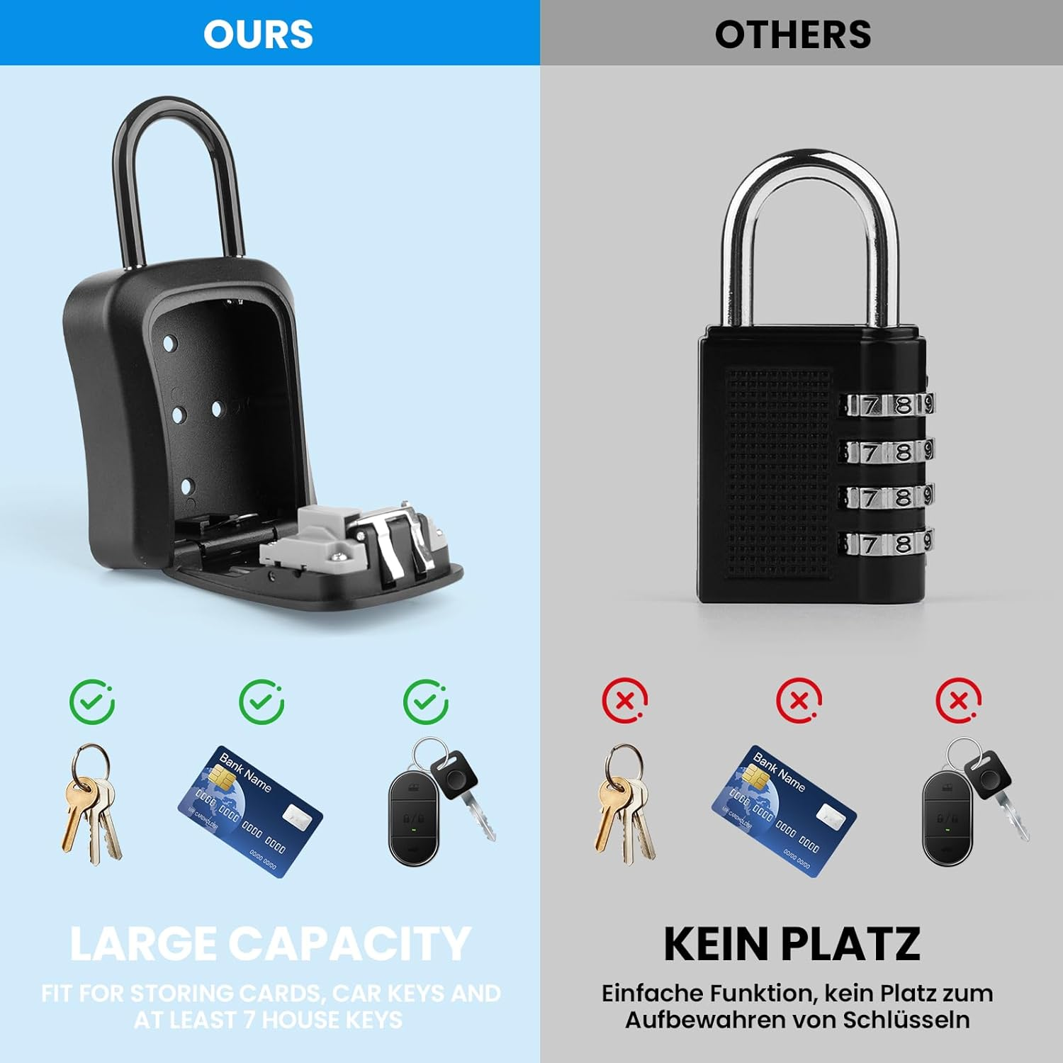 Extra Large 4-Digit Password Key Lock Box, Hanging Resettable Lock Box, with Removable Key Lock Box for outside Can Store House Keys, Car Keys and Door Cards, Suitable for Home, Office, Garage image number 5