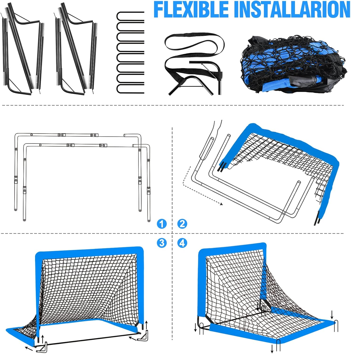 Kids Soccer Goal for Backyard Set - 2 Toddler Soccer Nets Training Equipment, Soccer Ball, Pop up Portable Soccer Set for Kids and Youth Games and Training Goals - Blue 4X3 image number 3