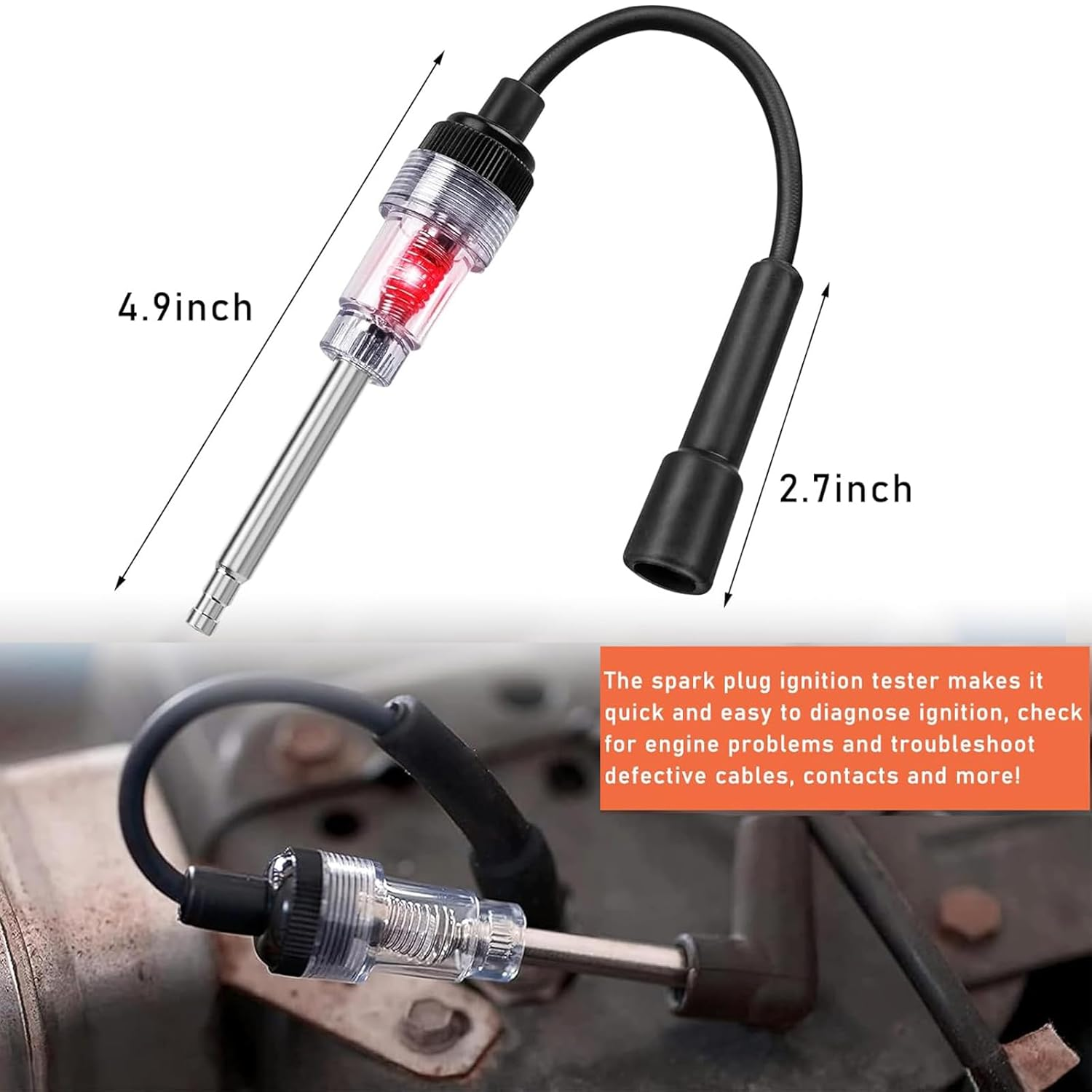 Car Inline Spark Plug Tester, Plug Engine Ignition Tester, Auto Motorcycle Lawn Mower Internal/External Engine Armature Diagnostic Detector Tool, Universal Car Exterior Accessories (2Pcs) image number 2