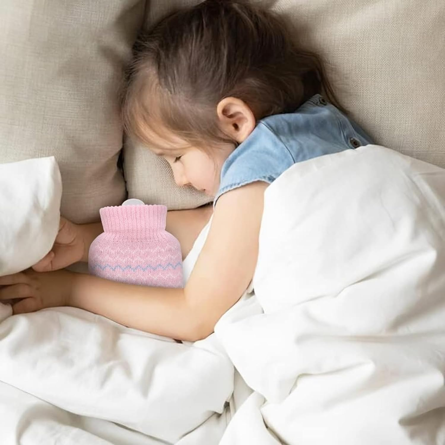 2PCS 320Ml Hot Water Bottle with Knited Cover, Mini Hot Water Bag for Pain Relief, Waist, Neck, Shoulders, Small Leak Proof Hot Water Bottle with Removable Cover for Women, Kids,Pink/Grey image number 4