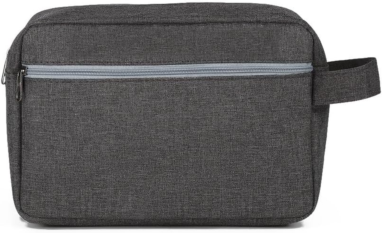 Travel Toiletry Bag, Grey Canvas with Zip Compartments, Side Handle image number 1