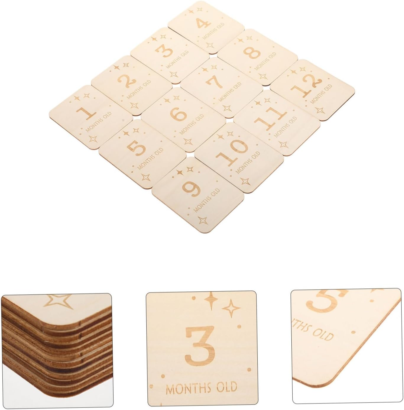 Kisangel 12Pcs Milestone Marker Newborn Growth Cards for Monthly Announcements Cute Photo Props Memorable Milestone Slices for First Year Documenting image number 3