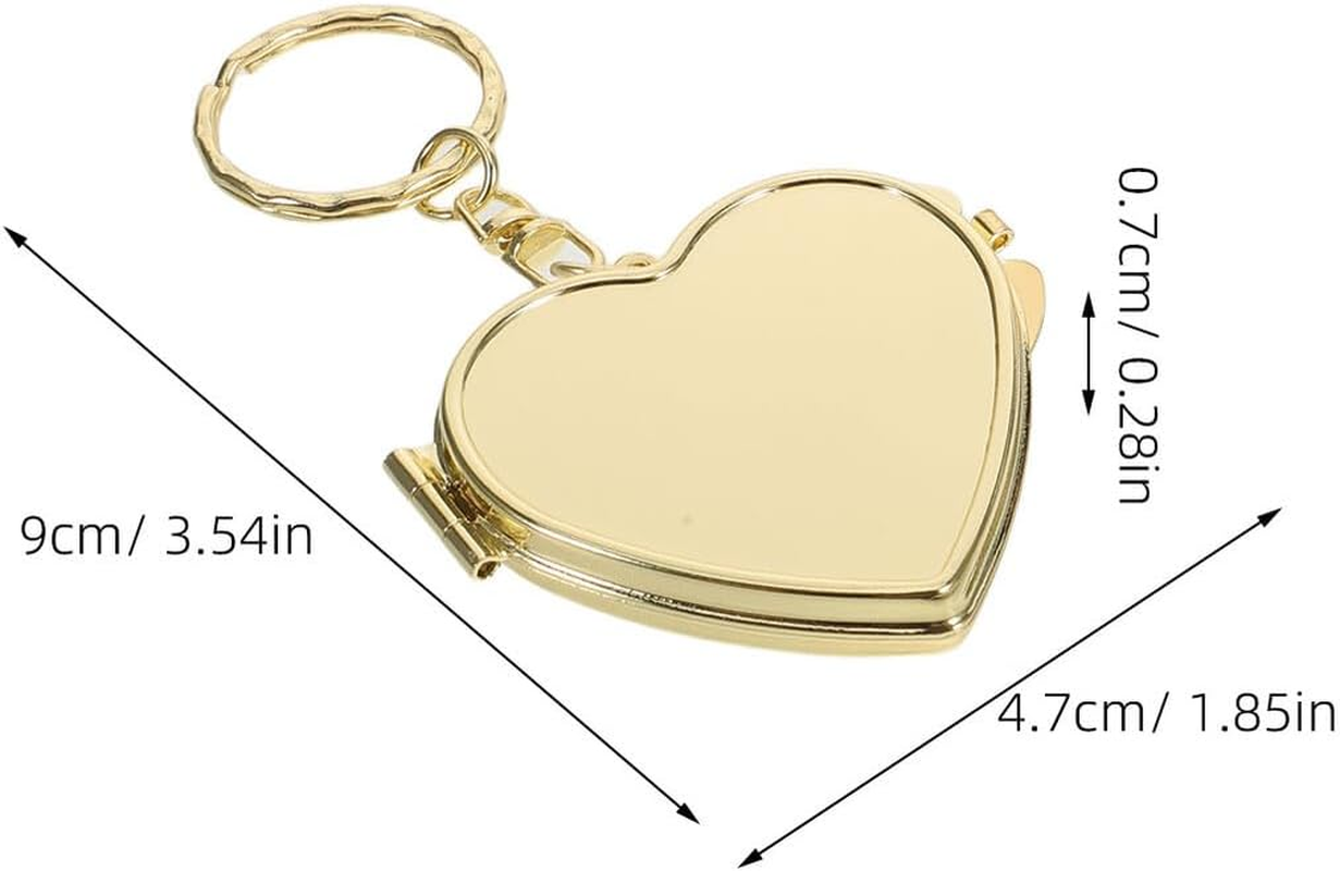 COLLBATH 2Pcs Heart-Shaped Foldable Metal Mirror Keychain Double-Sided Compact Makeup Vanity Mirrors for Women Travel Portable Mini Pocket Handheld with Gold and Silver Pendant image number 6