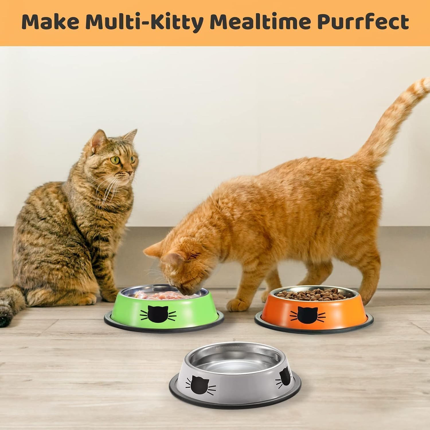 Mumoo Bear Cat Bowls for Food and Water, 3PCS Non-Slip Stainless Steel Small Cat Food Bowls 8 Oz Pet Bowl with Removable Rubber Base Cat Puppy Bowl image number 5