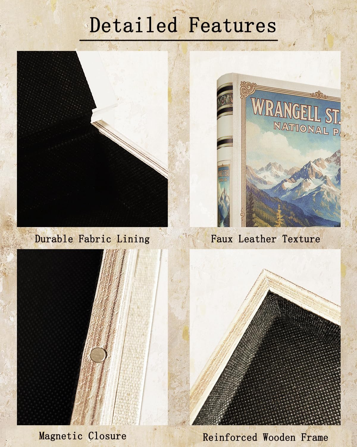 Decorative Wooden Book Box - Vintage Faux Book Boxes with National Park Design, Secret Storage with Magnetic Closure, Leather Cover, Perfect for Home Office Bookshelf (1 X Wrangell St. Elias)