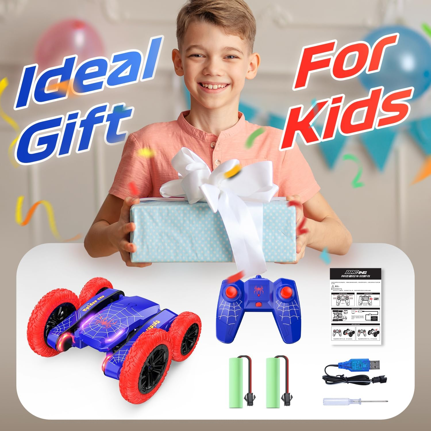 DEERC Spider Remote Control Car - Double Sided Mini RC Stunt Car, 360&deg;Rotating 4WD Off-Road RC Cars with Headlights 2.4Ghz Indoor/Outdoor Rechargeable Toy Car for Boys Age 6+ Birthday Xmas Gift image number 4