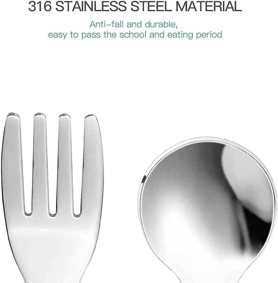 2 Pieces Toddler Utensils Stainless Steel Forks and Spoons Safe Children'S Cutlery Set, Handle Cartoon Cute for Baby, Silicone Holding Anti-Choke Design (Green Dinosaur)