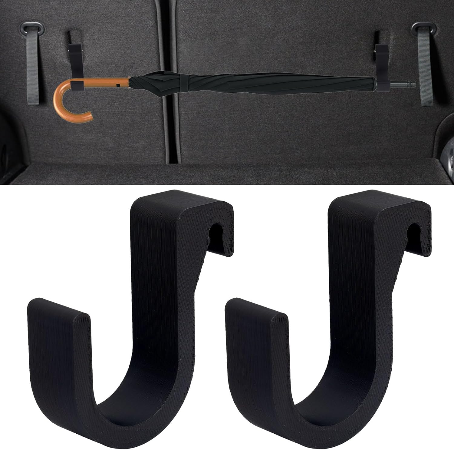 2Pcs Black Car Umbrella Hooks, Universal Car Umbrellas Holders Storage Hookclip Seat Headrest Hooks for Any Vehicle image number 6