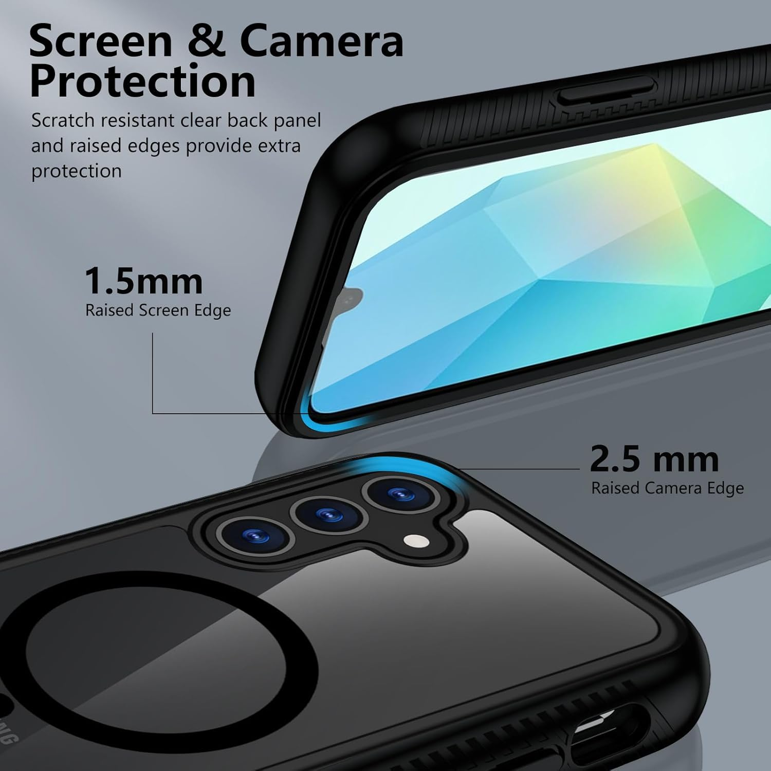 XTCASE Case for Samsung Galaxy A17 / A26 / A16 Magnetic Compatible with Magsafe, 360 Degree Full Body Protective Case with Built-In Screen Protector, Black image number 5