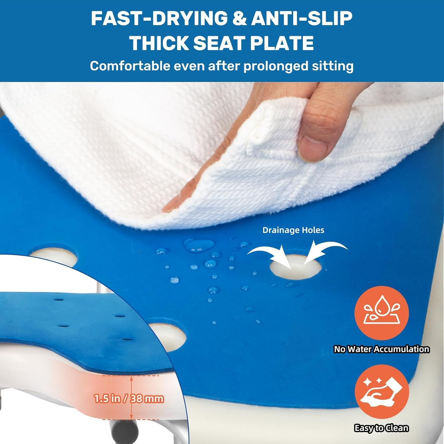 Homodoskey Shower Chair with Arms and Back Heavy Duty 330Lbs, Shower Chair for inside Shower, Shower Seat for inside Shower Bathroom Chair with Cutout Seat & Cold-Proof Pads, Tools-Free Assembly image number 5