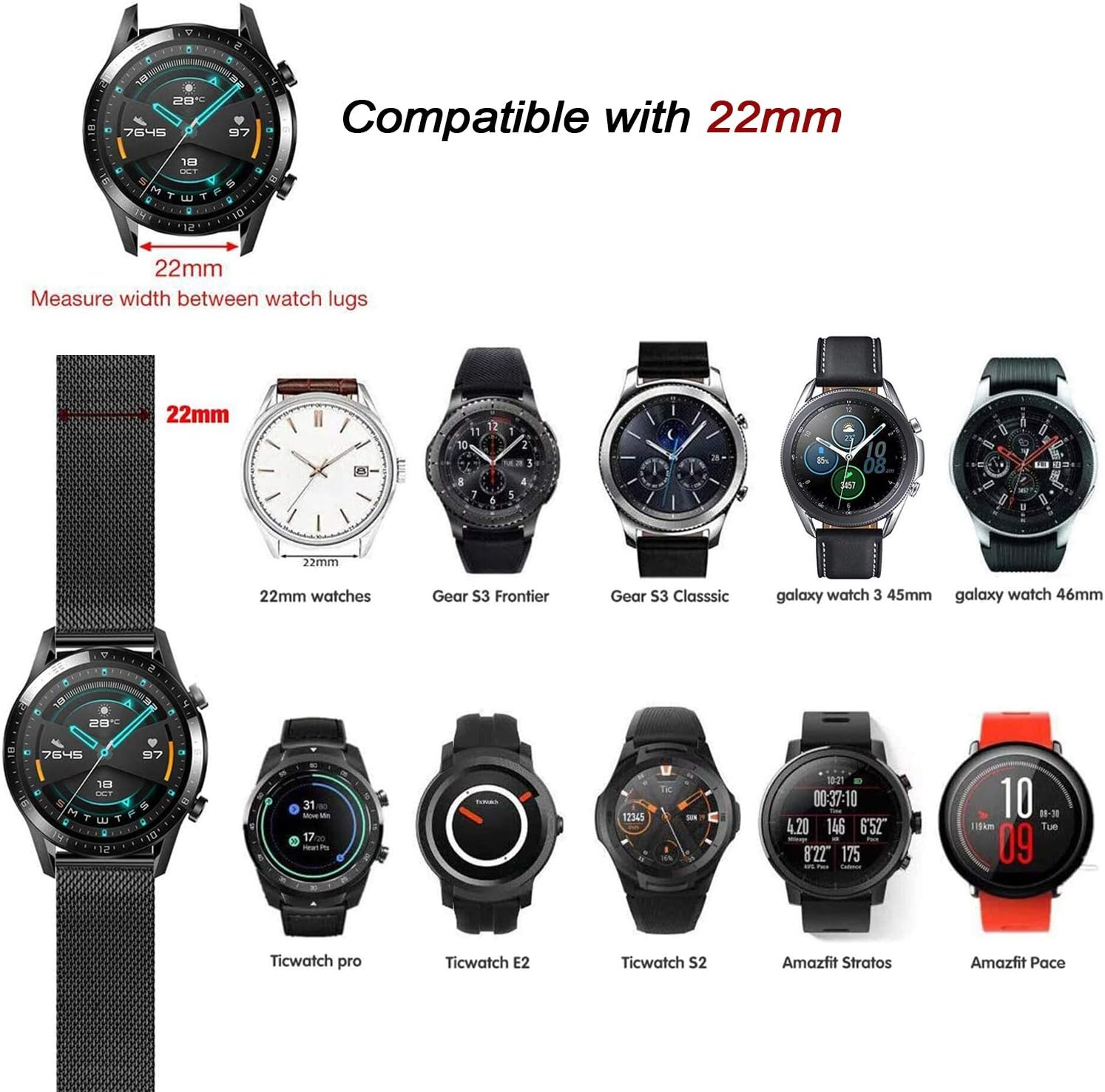 22Mm Bands Compatible with Samsung Galaxy Watch 3 45Mm / Galaxy Watch 46Mm / Gear S3 Frontier Classic Band, 22Mm Width Stainless Steel Mesh Loop Replacement Wristband Strap image number 6