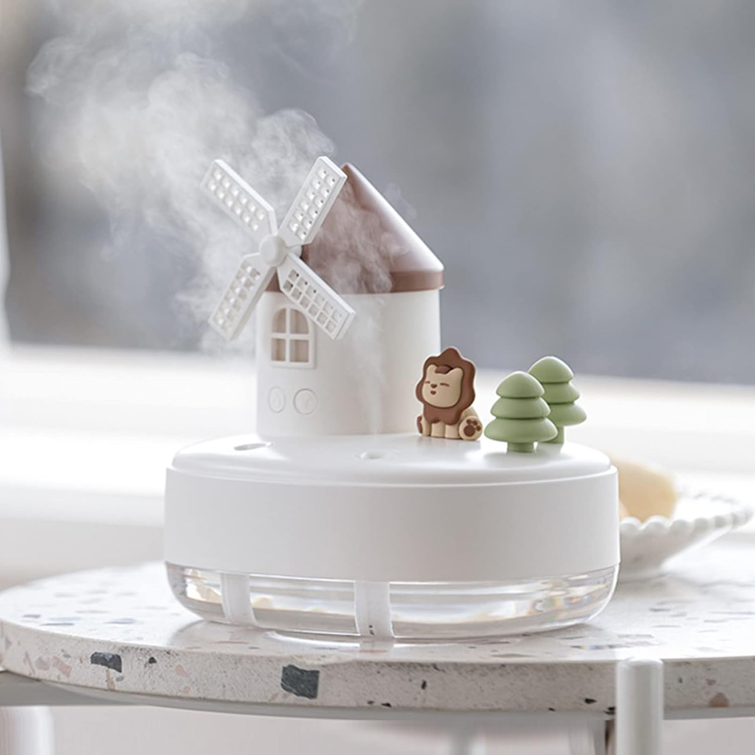 Cute Humidifier, Unique Music Dual Spray Romantic Windmill Shape Low Noise Music Humidifier for Office (White) image number 2