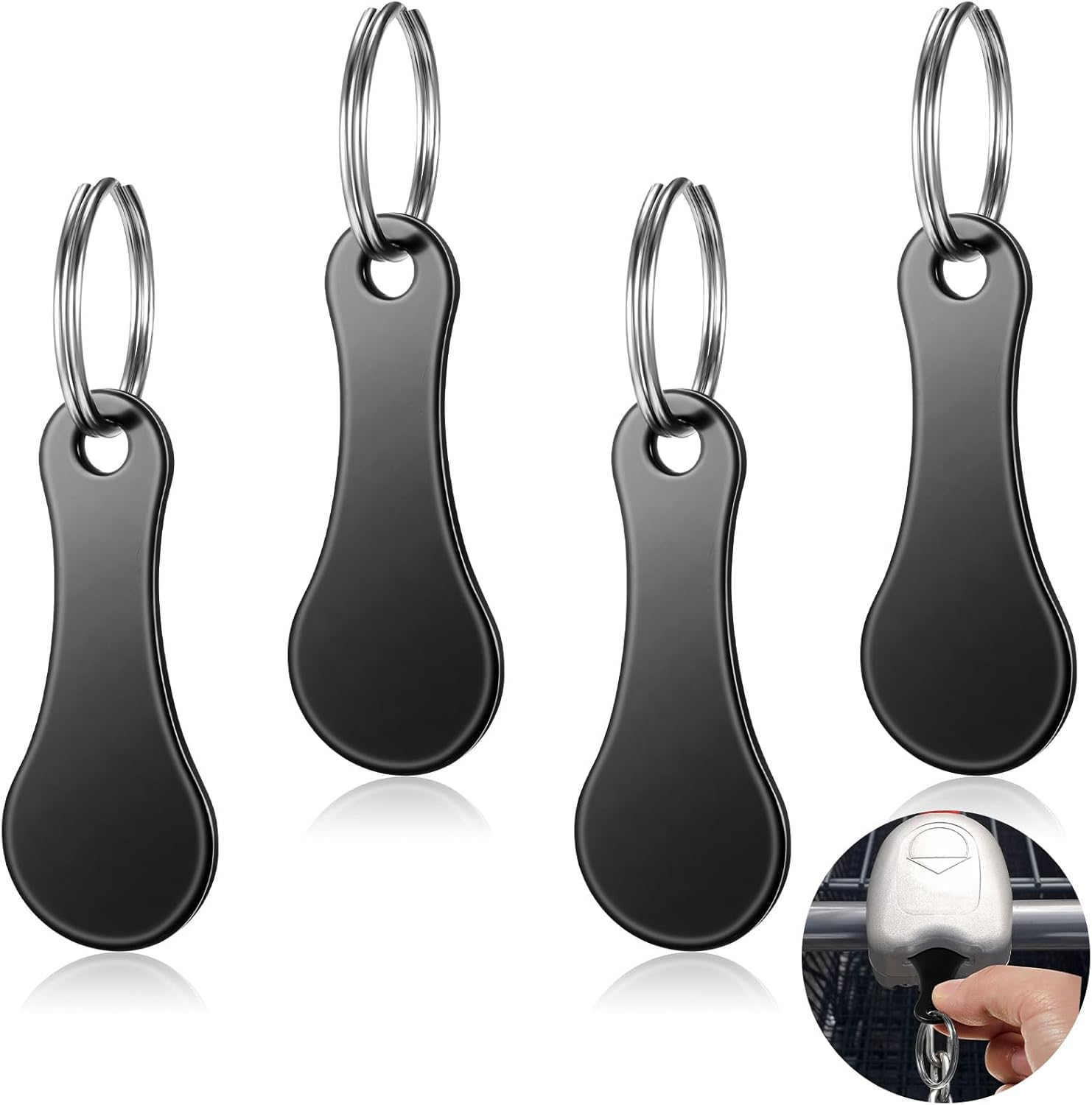 Shimeyao 4 Pcs Portable Aluminum Alloy Key Ring Shopping Cart Trolley Tokens Quarter Keychains Gift for Men Women Christmas