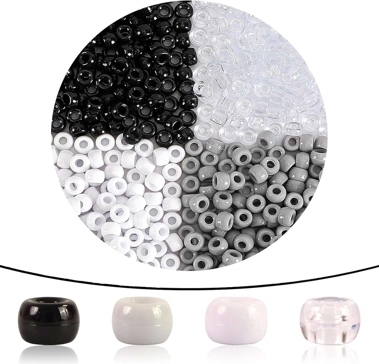 1200Pcs Pony Beads Bulk,9Mm Plastic Beads Jewellery Making Supplies,4 Styles Neutral Pony Beads for Bracelet Making Kit,Hair Beads for Braids,For Jewellery Making DIY Crafts image number 6