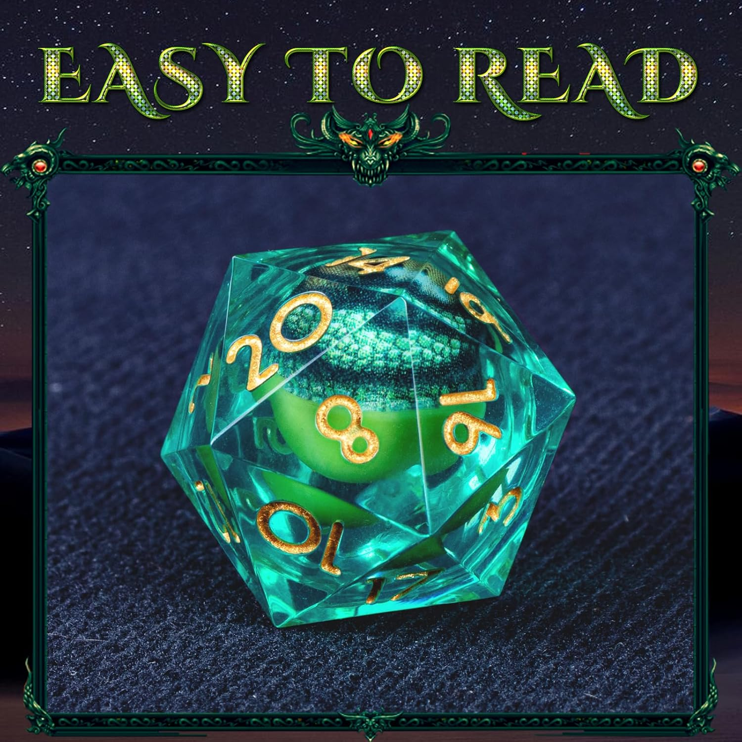 Byhoo DND Rotating Eye of the Dragon Dice Set,7 PCS Transparent Green Polyhedral Dice with Eye of the Dragon,D&D Dice Set for Tabletop RPG Board Games, D&D Enthusiast Dice Gift image number 6