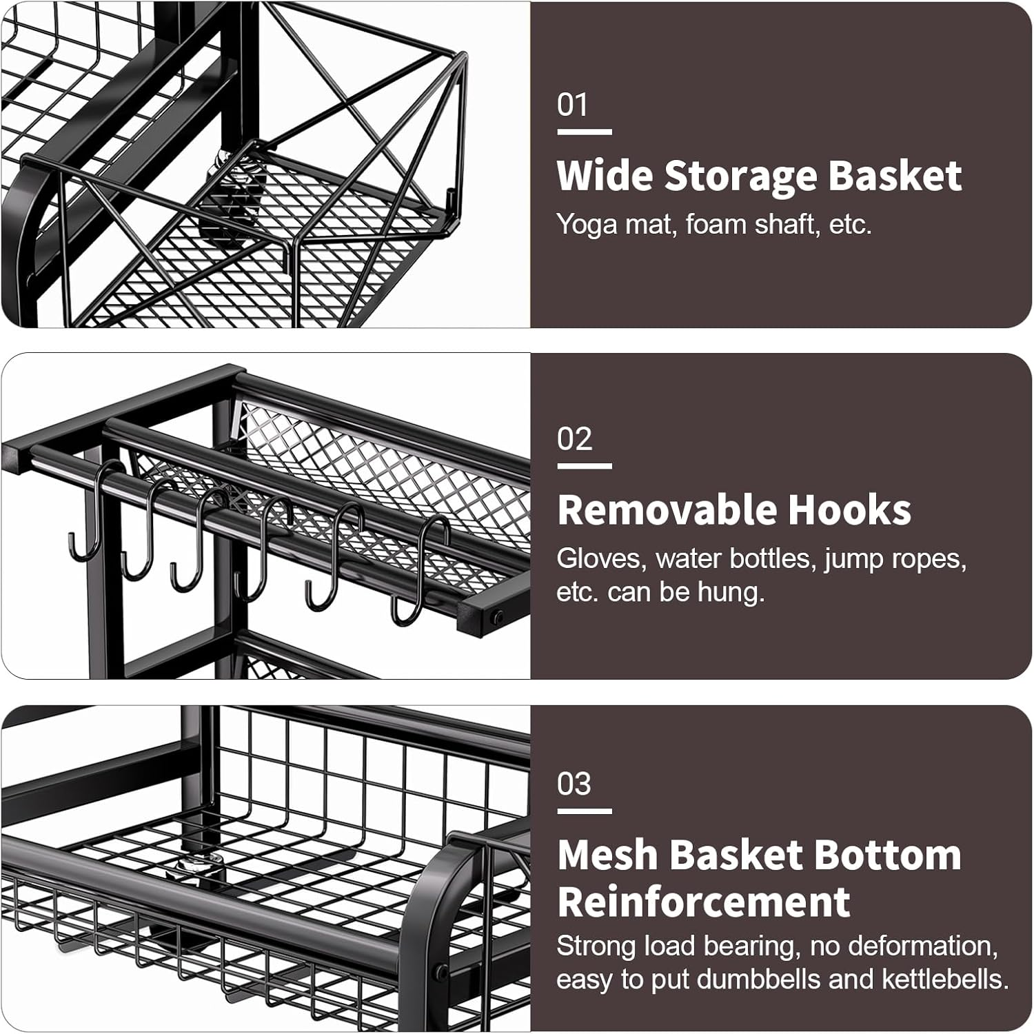 KAIGITE Dumbbell Rack, Home Gym Storage, Weight Rack for Dumbbells, Yoga Mat Rack with Wheel Hooks, Workout Equipment Storage for Dumbbells Kettlebells Foam Rollers - Dumbbell Rack image number 5