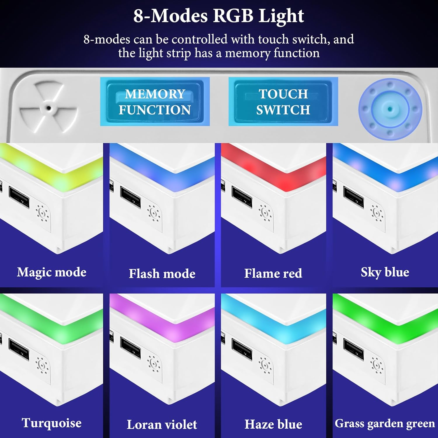 Geekria RGB Cooling Fan Compatible with PS5 Slim Disc & Digital, Top Heat Dissipation Dust Fans, Chilling System with 3 Speed Level Adjustable, 8 Modes Light and 2 USB Port image number 1