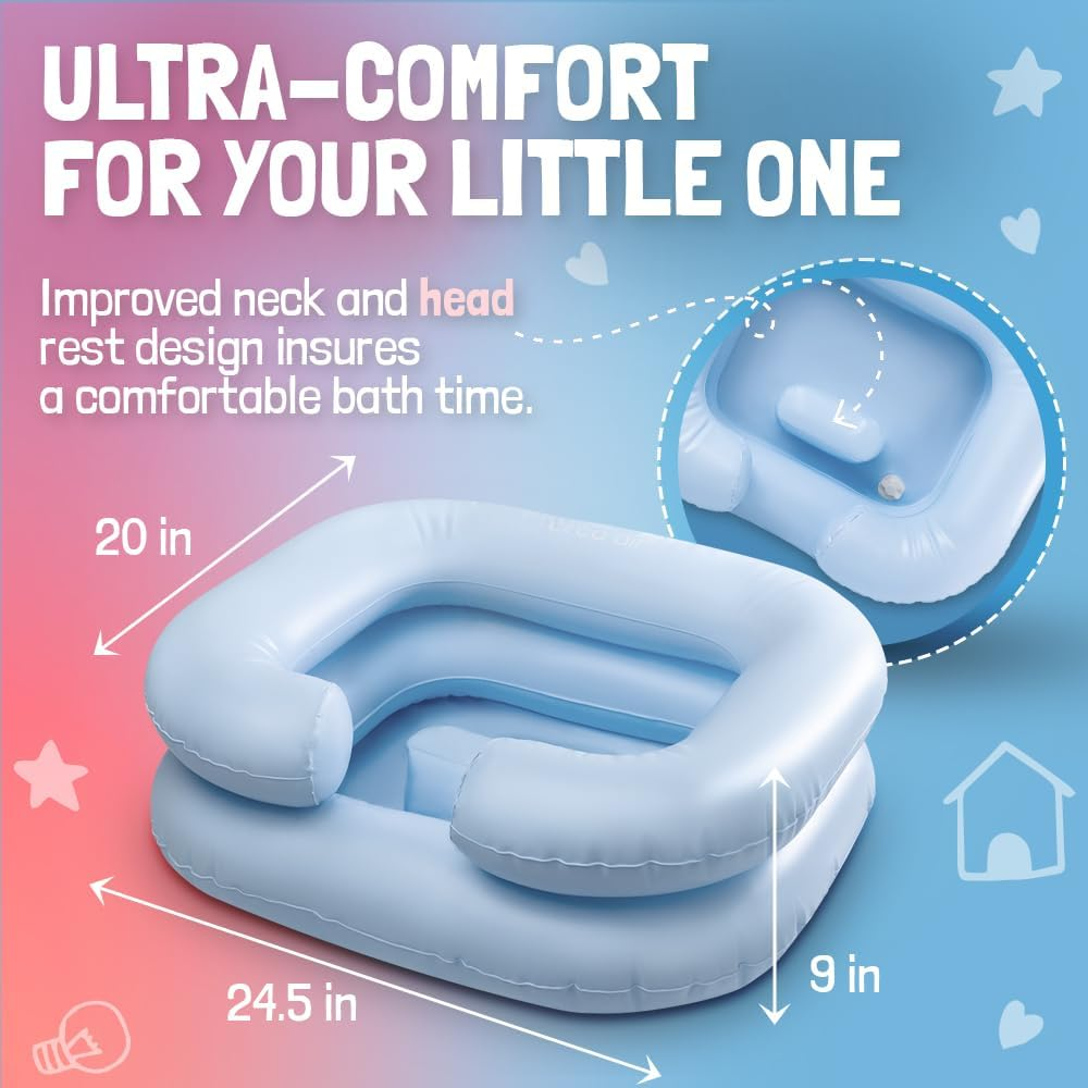 Circa Air Portable Hair Washing Station for Kids - Inflatable Hair Washing Basin for Children, Toddler with Built-In Pillow & Neck Support, Hair Wash Basin Sink for Hair Wash in Bed, on Floor, Bathtub