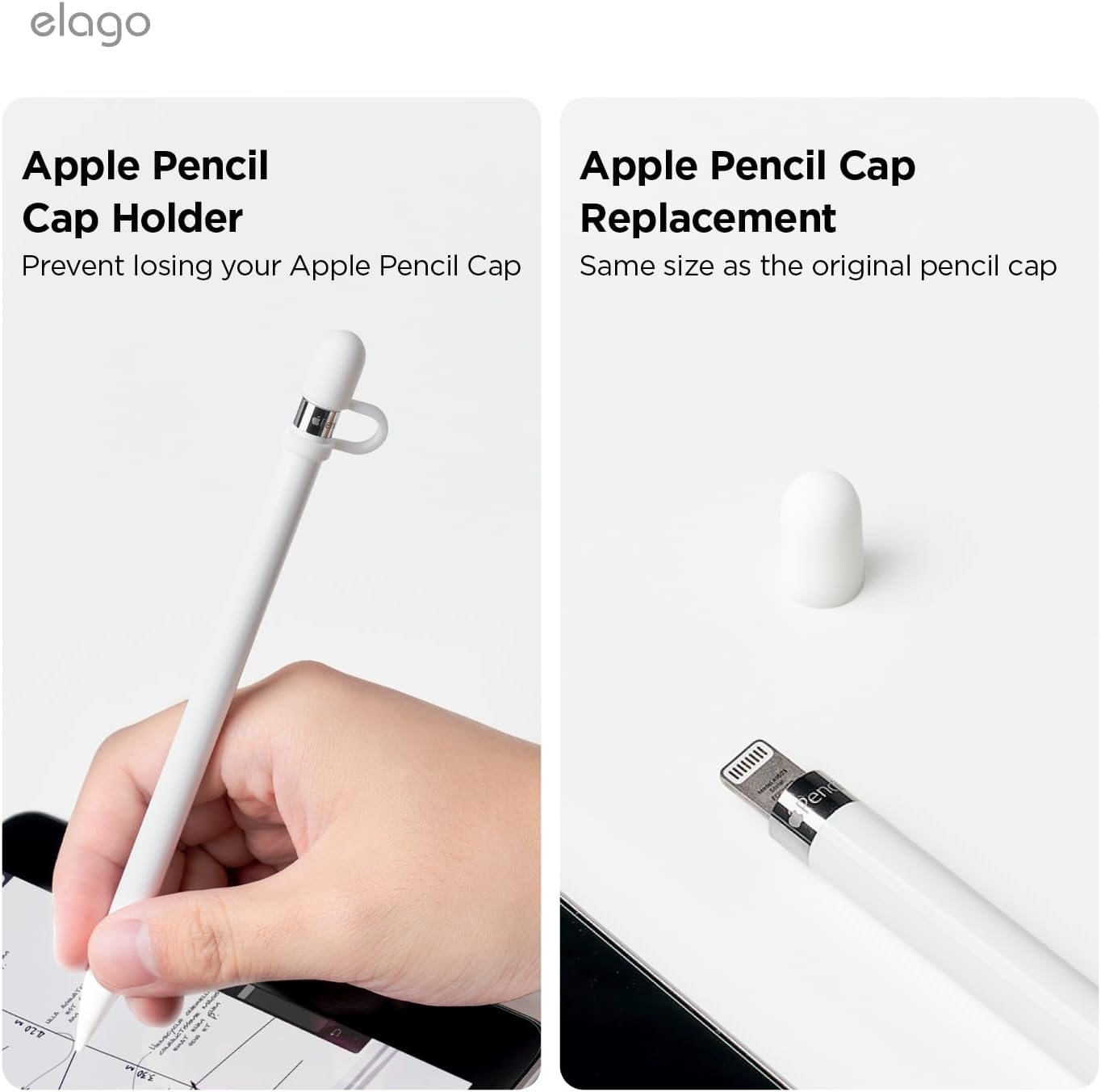 Elago Pencil Protection Set Compatible with Apple Pencil 1St Generation, [Cap Holder, Cap Replacement, Charging Cable Adapter Tether, Pencil Nib Cover] 4 Items Included (White) image number 6