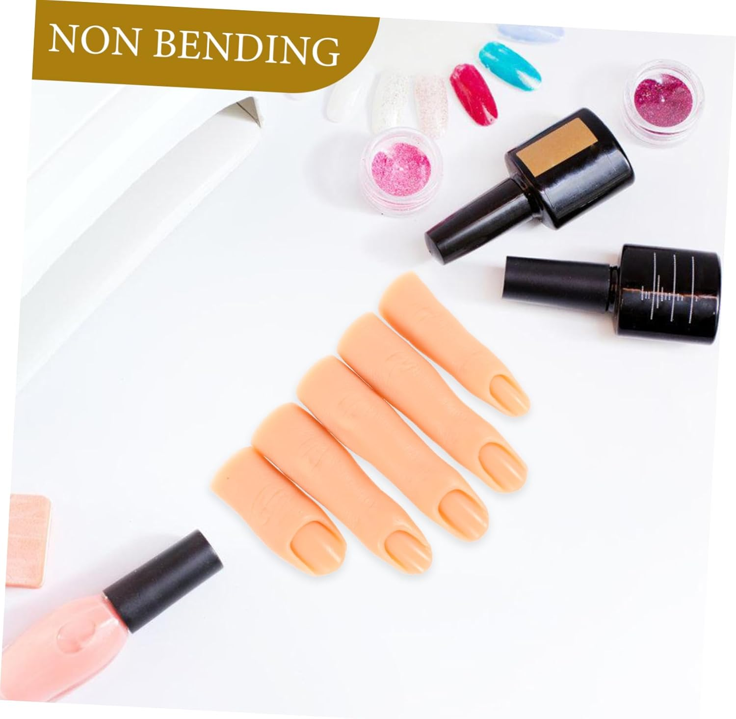 Ipetboom 5Pcs Nail Art Practice Fingers Silicone Fake Nails Movable Hand Model for Professionals image number 1