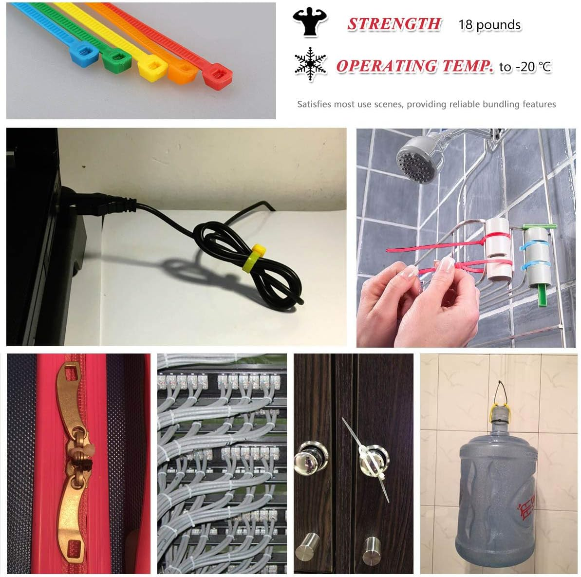 Lenitech Cable Ties 8" 6 Colors 300 Pack image number 2