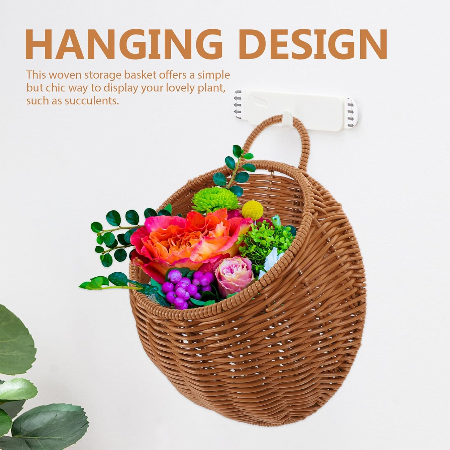 Alipis Woven Basket Hanging Storage Basket Half round Flower Basket Wall Hanging Flower Pot Fruit Vegetable Rattan Box Railing Planter image number 6