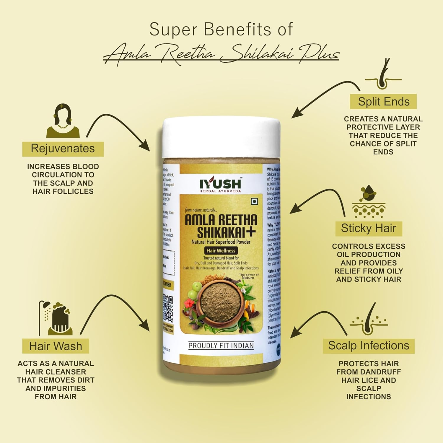 IYUSH Herbal Ayurveda Amla Reetha Shikakai 13 Herbs in One Hair Pack Powder for Hair Growth and Daily Natural Hair Wash - (Pack of 2) 100 Gm Each image number 2