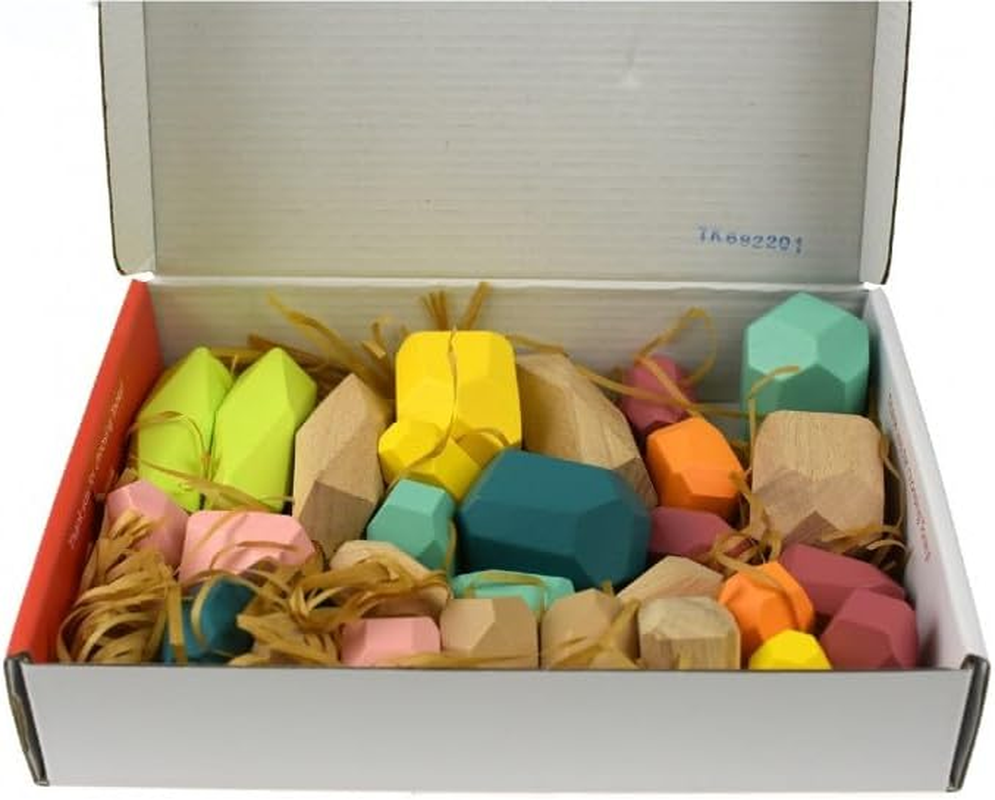 Tooky Toy Wooden Stacking Large Stone Rock Blocks Toy 32-Piece Balancing and Stacking Set for Kids image number 5