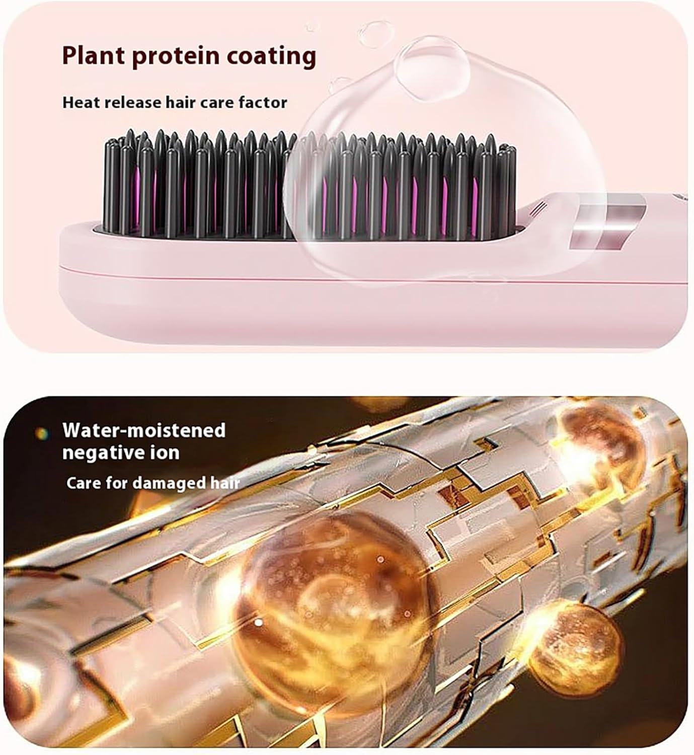 Qkbuza Travel Hair Straightener | Multifunctional Curler Brush | 2-In-1 Temperature Adjustable Quick Styling Cordless Hair Straightener Brush for Home - Pink image number 7