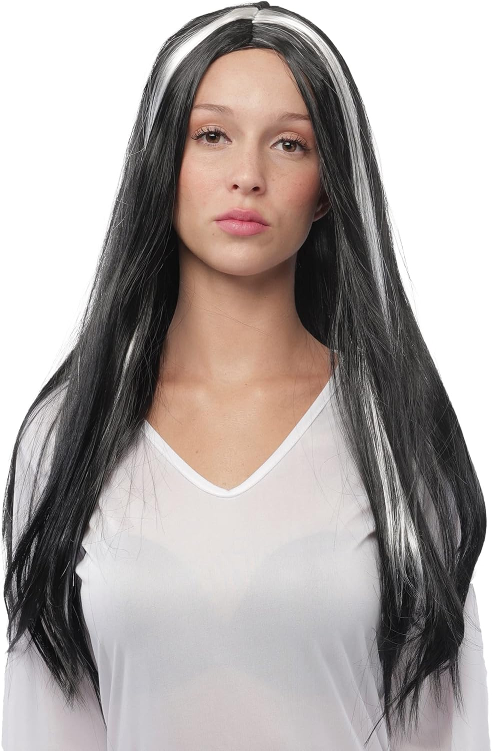 Halloween Vampire Wig for Women Long Straight Hair Cosplay Heat Resistant Synthetic Fiber Js-129-Black/White image number 1