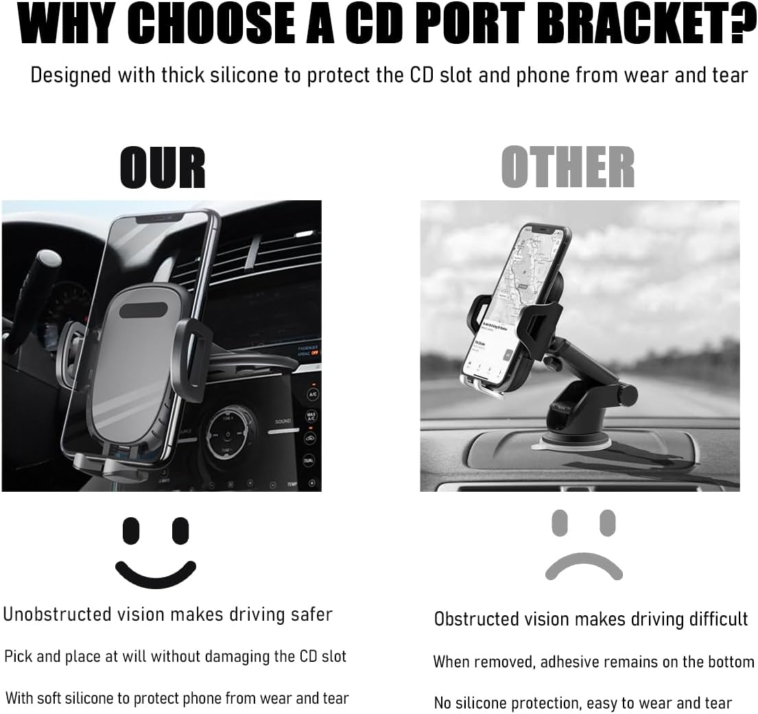 Car Phone Holder for CD Slot, Magnetic or One Button Release Hands Free Car Phone Holder, Silicone Pad Protection and 360&deg; Rotation Cell Phone Mount, Car Accessories