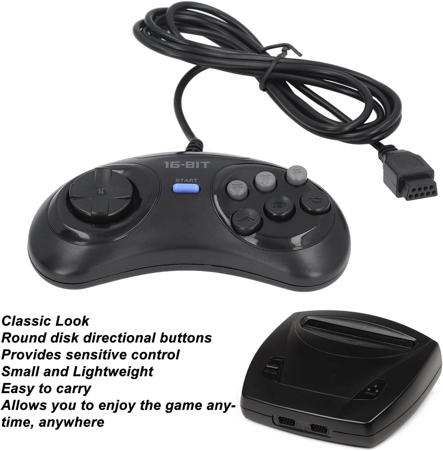 Game Controller 9 Pin 16 Bit Game Controller, Turboboost Function, Ergonomic Design, Plug and Play for Genesis with Long Connecting Cable image number 3