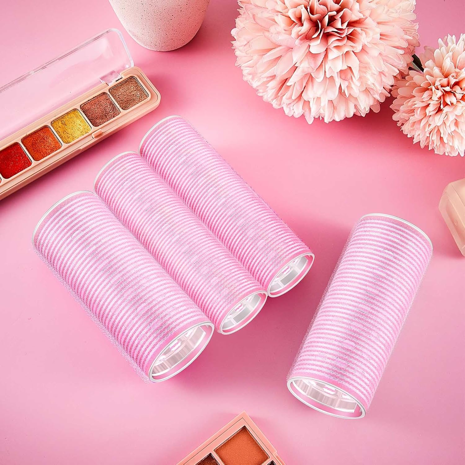 WILLBOND 4 Pcs Long Hair Rollers for Bangs Aluminum Core Curlers Thermal Self Grip Roller for Long and Medium Hair Women Hairstyle(4.7 X 2 Inch, 4.1 X 1.2 Inch,Light Pink) image number 4