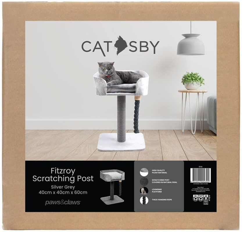 Paws & Claws Catsby Fitzroy Sisal Scratching Post, Silver/Grey, 40 X 40 X 60 Cm Size image number 3