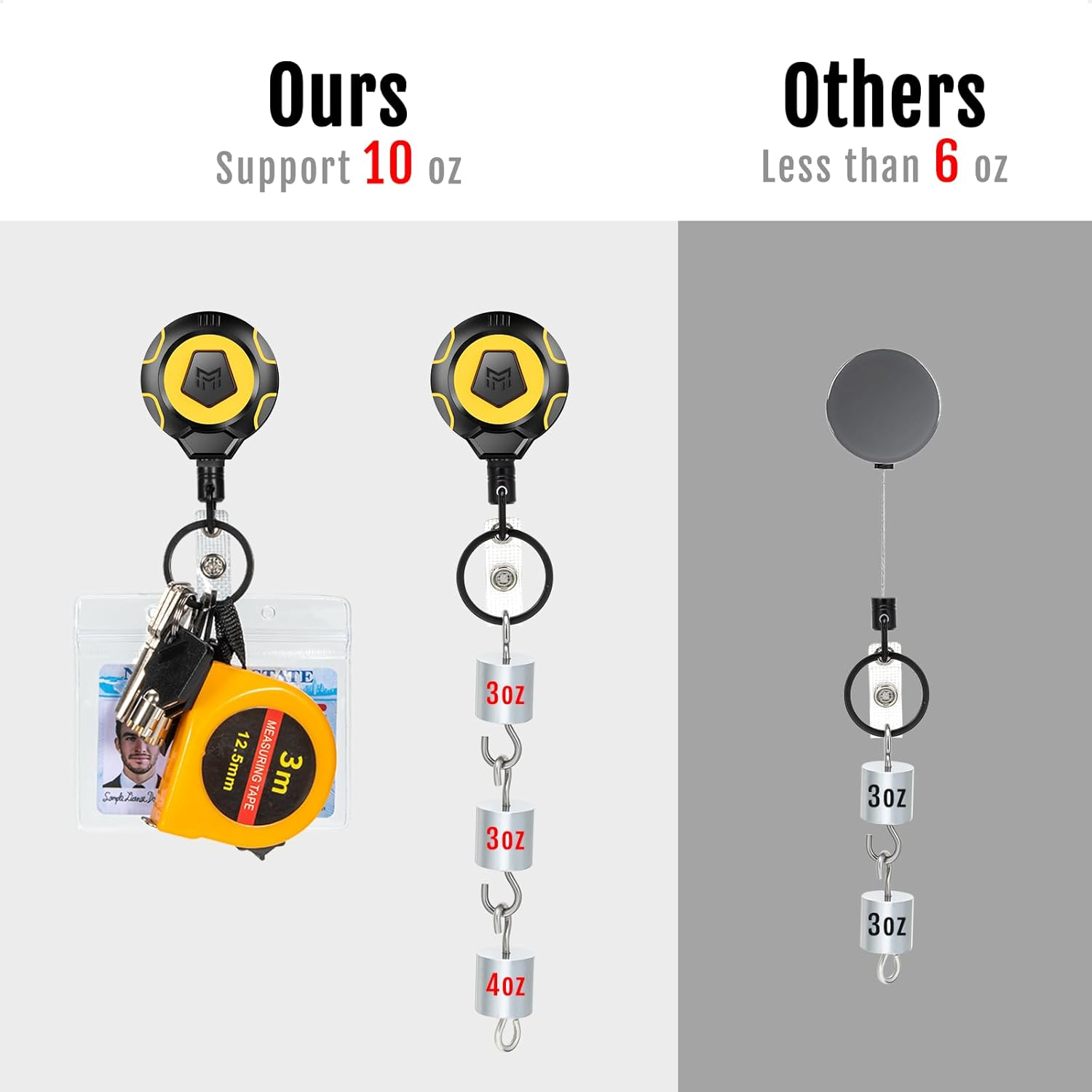 MNGARISTA Upgraded Heavy Duty Retractable Keychain with Belt Clip, 283.5 G Retraction, 80 Cm Stainless Steel Cord, ID Badge Reel with Badge Strap and Key Ring, 2 Pack image number 2