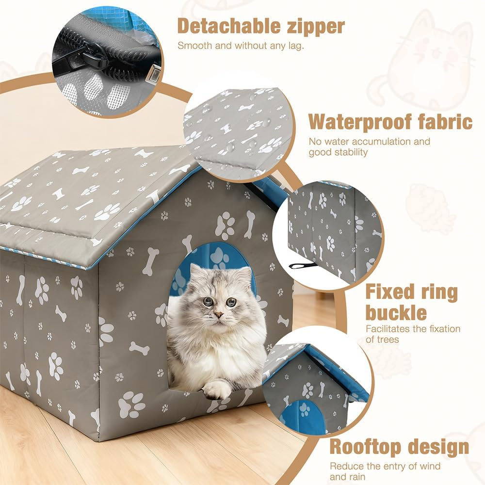 Mineup Outdoor Cat House, Outdoor Cat Kennel, Rough Cat Kennel, Waterproof and Warm, Outdoor House for Pets Made of Oxford (35 X 33 X 30 Cm) image number 2
