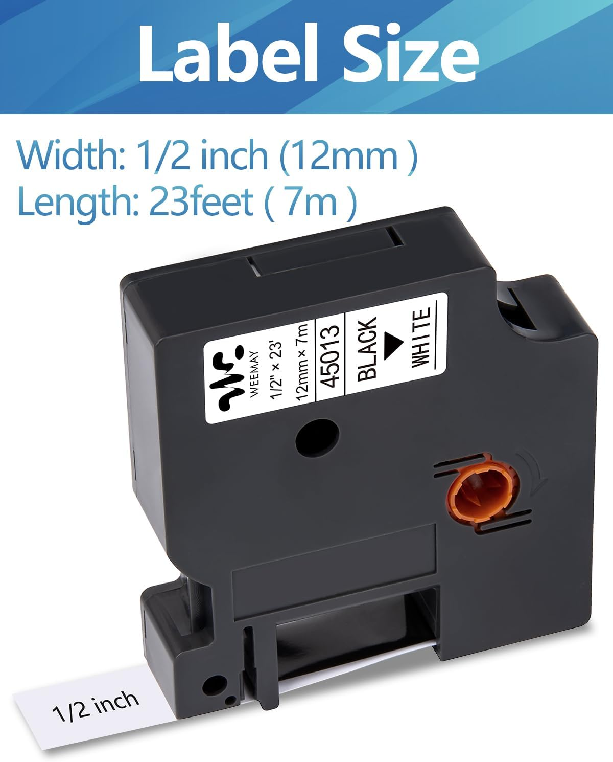 Weemay 6 Pack Compatible with Dymo Label Maker Refills D1 1/2 Inch Tape 45010 45013 45016 45017 45018 45019 12Mm D1 Color Tape for Labelmanager 160 280 210D 360D 420P Pnp 450D Printer, 1/2&rdquo; W X 23&rsquo; L image number 7