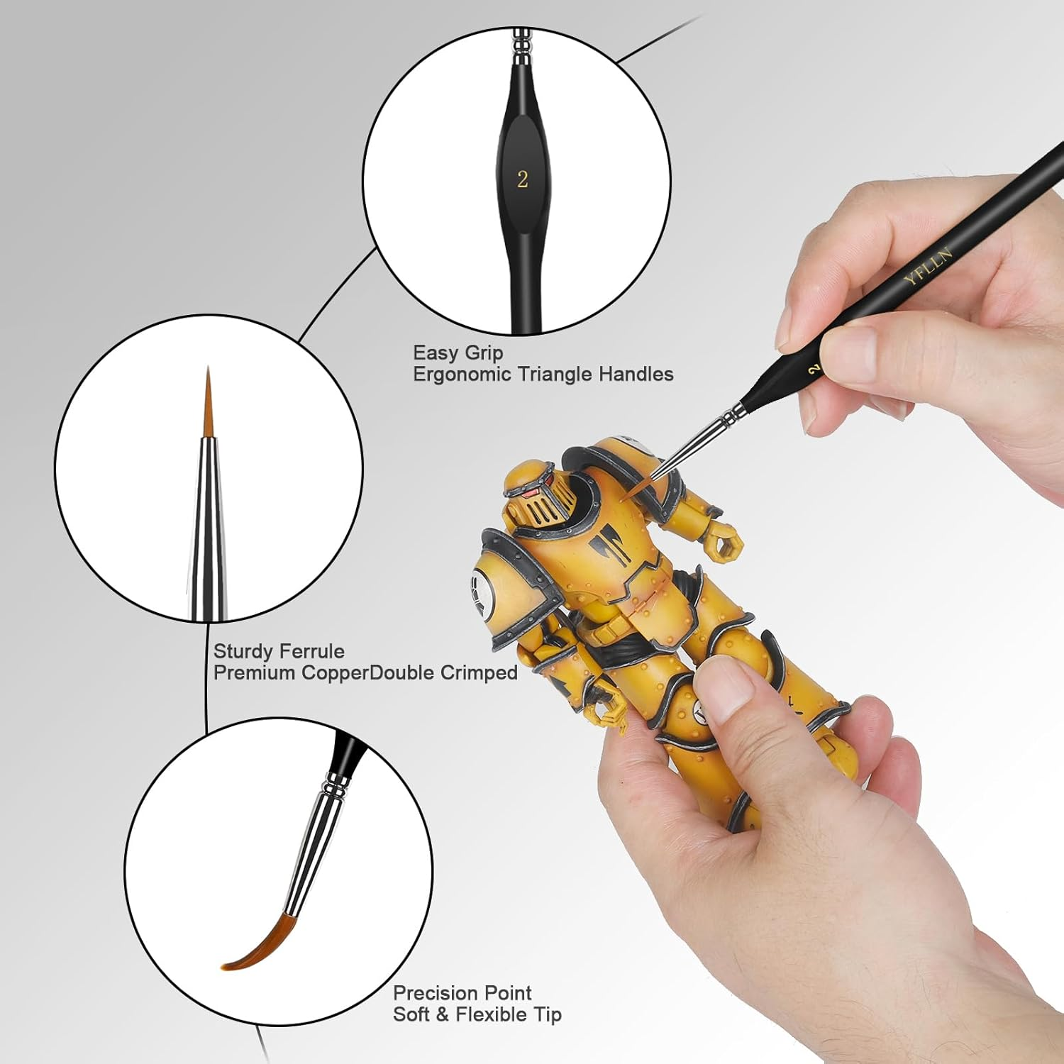 Miniature Paint Brushes, 15PCS Model Brushes Detail Paint Brush Set, Fine Detailing for Watercolor, Oil, Face, Acrylic, Nail, Line Drawing, Scale Model Painting（Black） image number 6