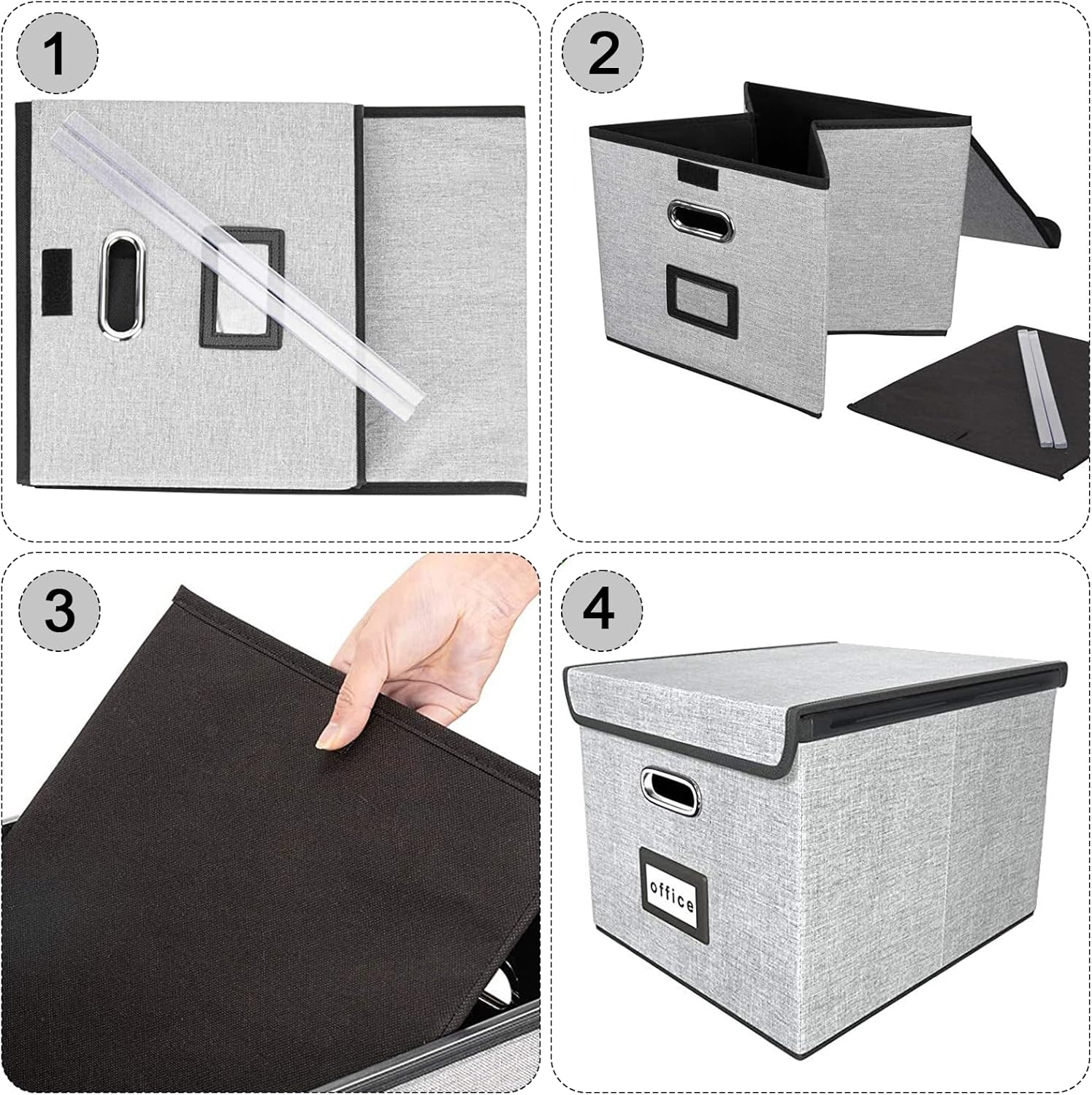 Upgrade Portable Document Organizer Box, Large Linen Hanging Office Document Storage Box with Lid-Grey, Office/Decorative/Home Foldable Document & Box 14.9 X 12.7 10.8 Inches image number 4