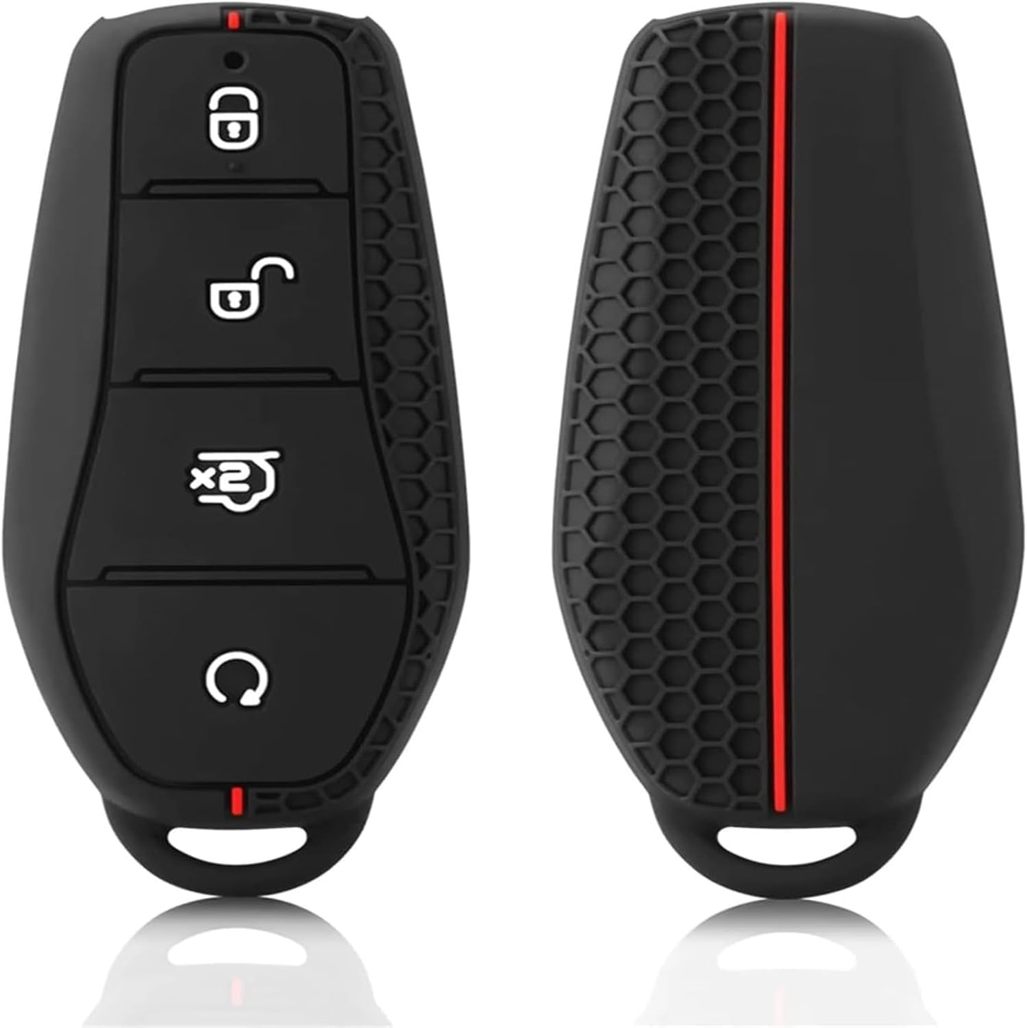 BYD Key Case, Honeycomb Texture Silicone Remote Control Key Cover with Metal Leather Lanyard for BYD ATTO 3/Dolphin/Seal/Sealion 6/Shark 6/Sealion 7 (Black) image number 3