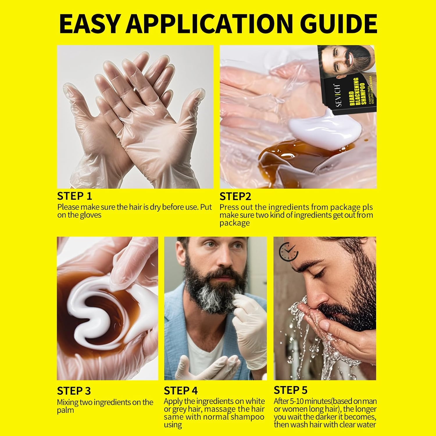 SEVICH Beard Dye Shampoo for Men - Instantly Easy Coloring, Nourishing & Skin Friendly Formula, 4 Week Long-Lasting Color,10X15Ml Travel Friendly Packets image number 5