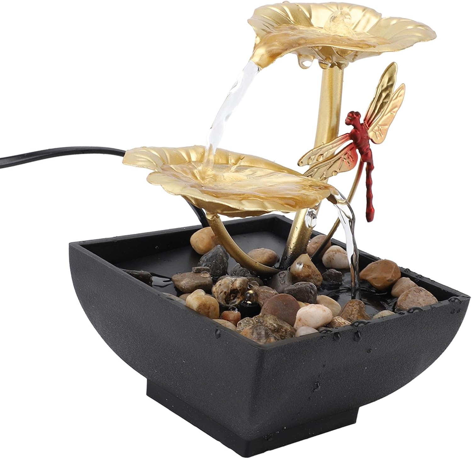 Cryfokt Leaf Dragonfly Shaped USB Tabletop Water Decoration Iron Circulating Water Feature Crafts Ornaments Room Fountain for Study Room with Silent Pump image number 5