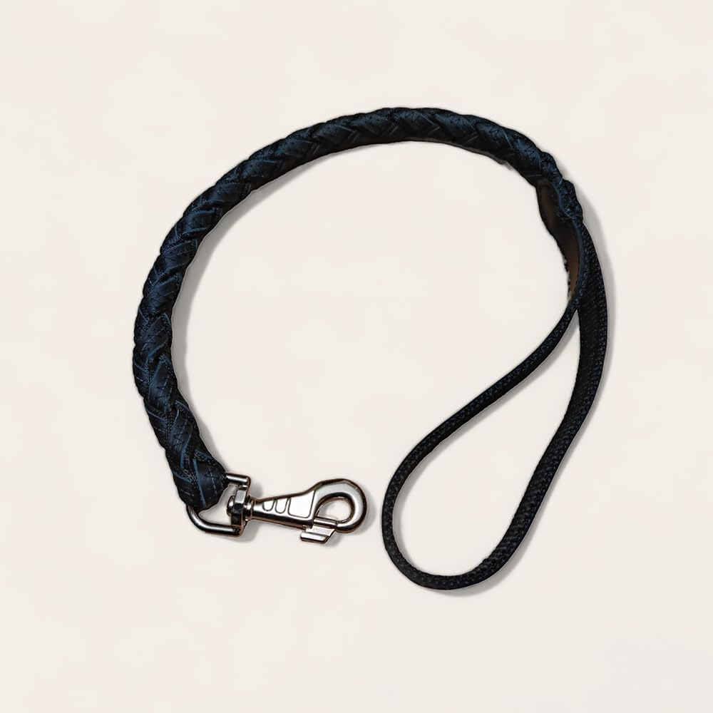 Short Dog Lead 120 Genuine Leather with Textile Band Braided Diameter 3 X 80 Cm Also for Large Heavy Dogs up to 60 Kg