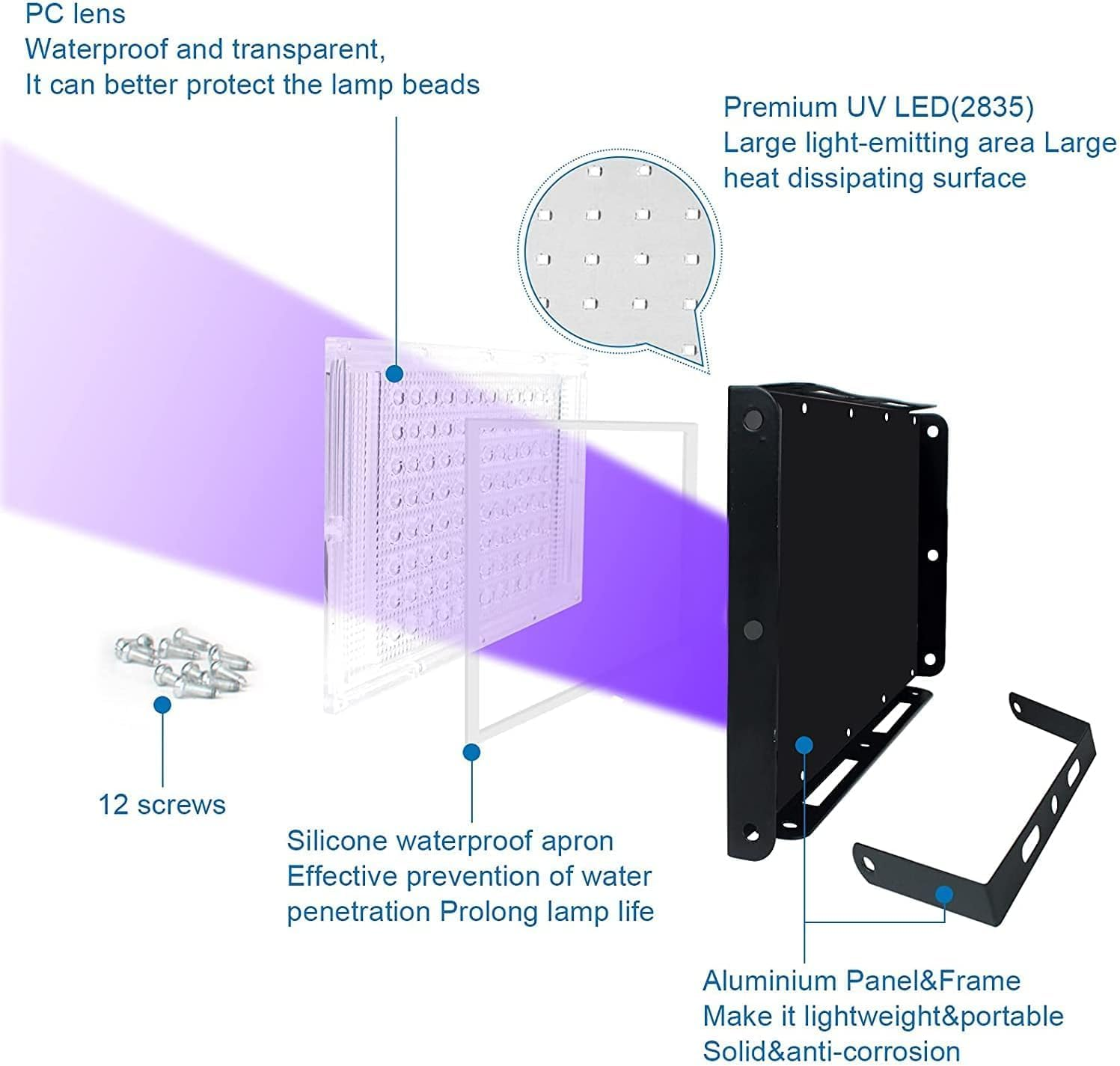 CREATESTAR UV Black Light, 50W Black Lights for Glow Party, IP65 Waterproof Black Light for Stage Lighting, Halloween, Body Paint, Fluorescent Poster, Neon Glow image number 4