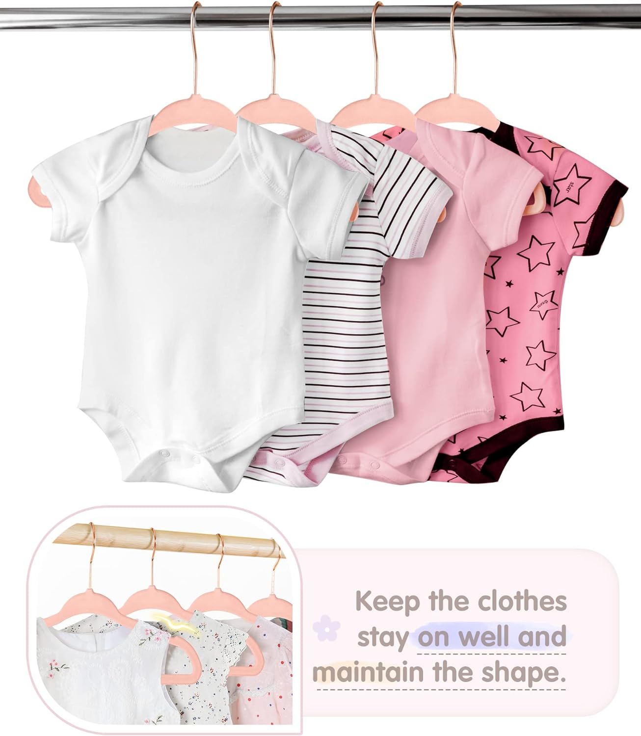 Baby Hangers, VIS'V 11 Inch Pink Velvet Kids Hangers with 6 Pcs Size Dividers Non Slip Nursery Children Closet Clothes Hangers for Infant Toddler Girls & Boys - 30 Pack - 50, Blue image number 3