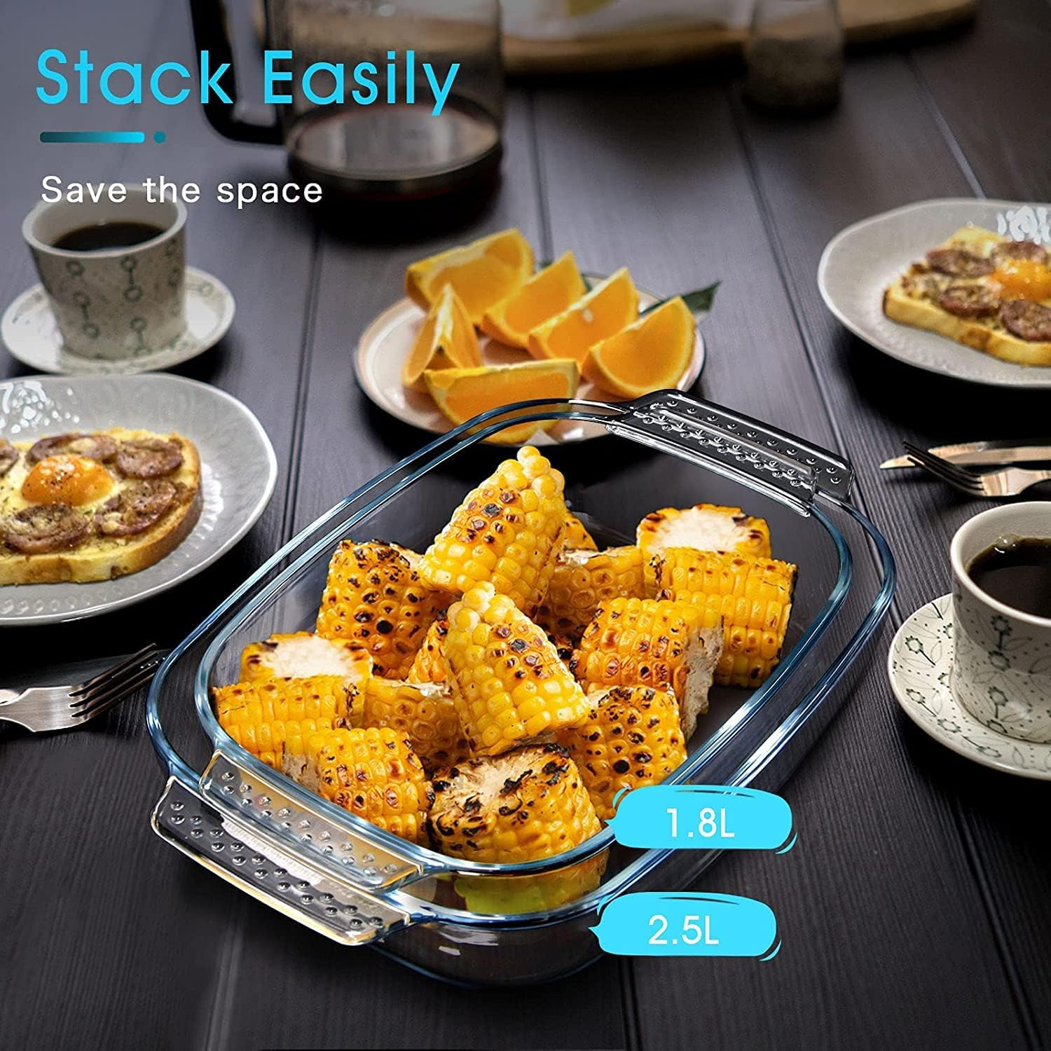 Clear Glass Baking Dish for Oven 2.6 Quart, Glass Baking Dish Rectangular for Cooking Oven Glass Bakeware Clear Glass Baking Dish with Handles Oblong Glass Casserole Dish image number 3