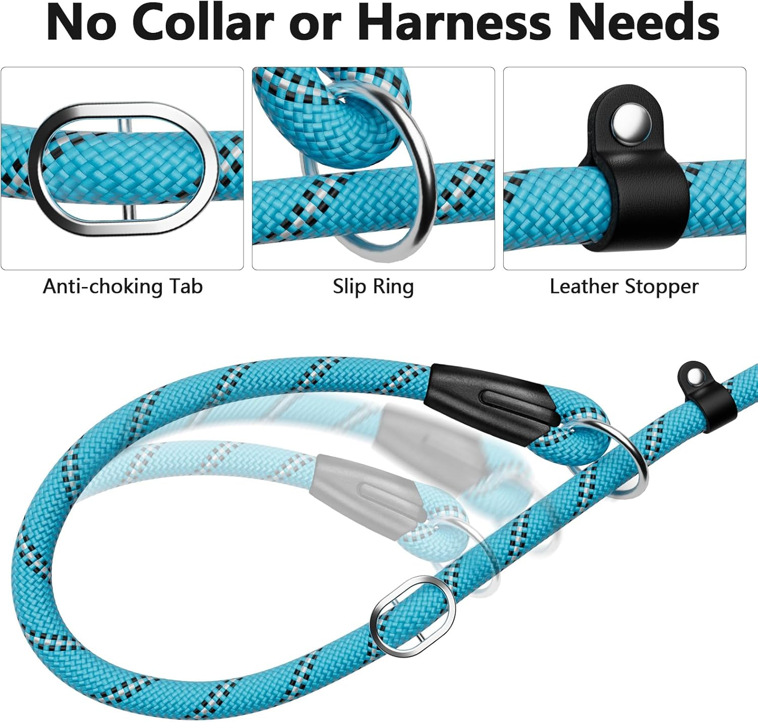 Slip Lead Dog Leash 6FT, Heavy Duty 1.8M Anti-Choking Rope Slip Leash, Reflective Strong Sturdy Rope Lead for Large Medium Small Dog, 1/2 Inch(12Cm), Blue image number 1