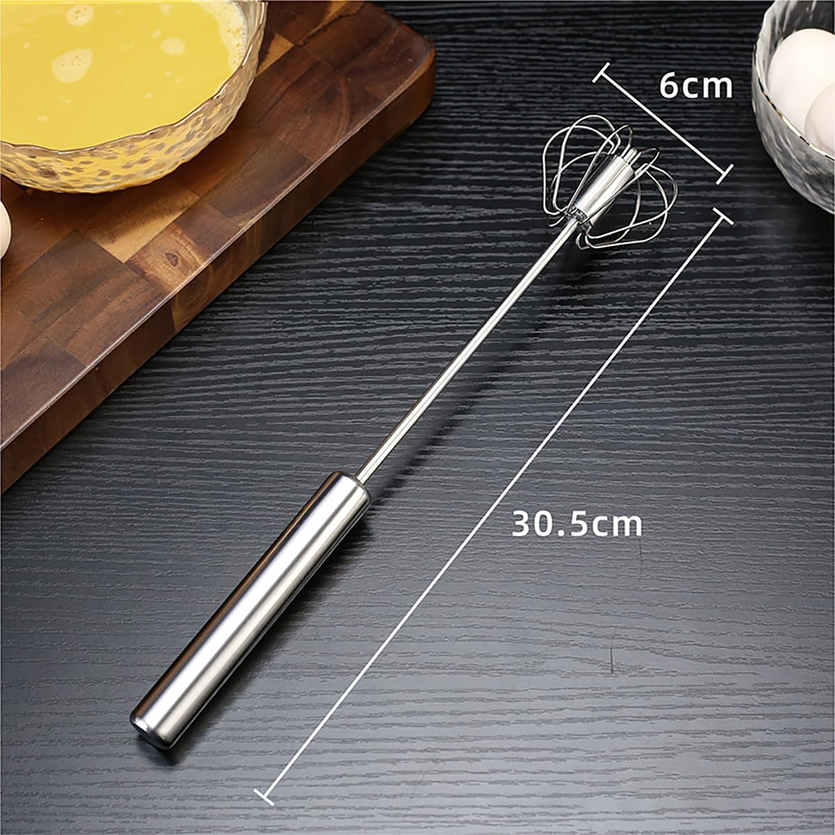 AIMALL Semi-Automatic Stainless Steel Whisk, Hand Push Egg Beater and Milk Whip Mixer, Available in Three Sizes image number 6