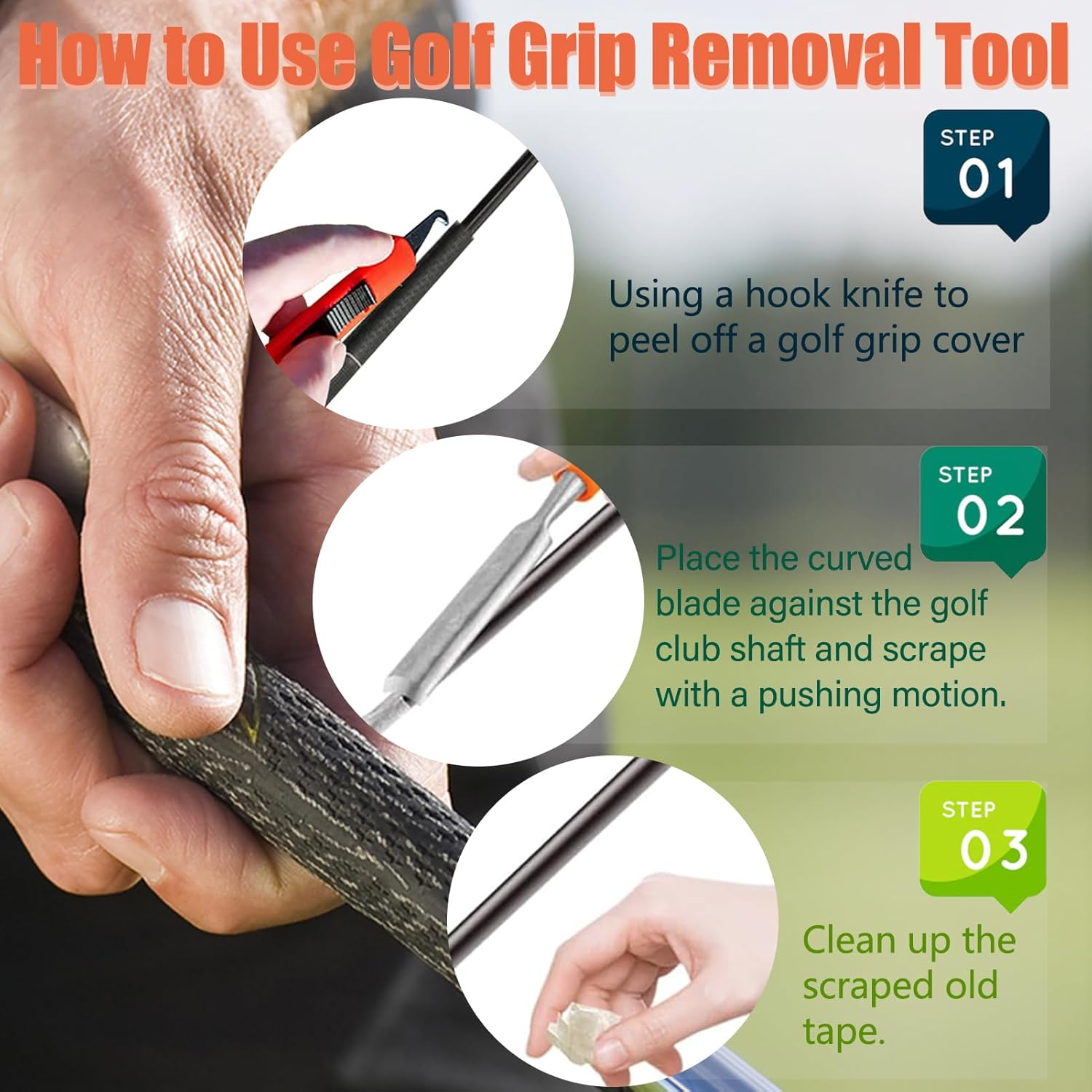 TRINKA Golf Grip Tape Stripper Remover Tool Kits, Golf Grip Tape Remover with Golf Grip Removal Tool Hook Knife, Tape Stripper Remover for Regripping Graphite/Steel Shaft, Golf Club Grip Repair Kit image number 2